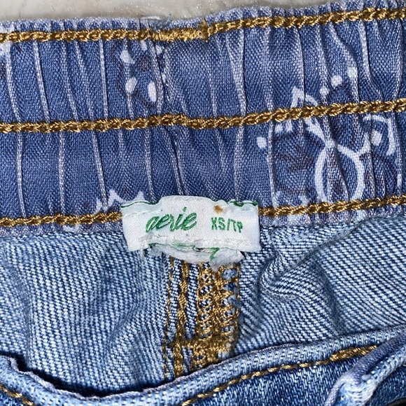 Aerie Distressed Denim Shorts With Printed Pockets - Picture 7 of 8